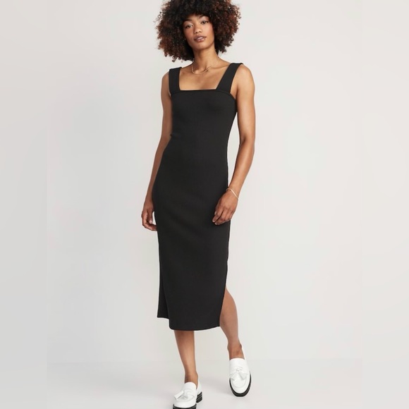 NWT! Black Fitted Sleeveless Rib-Knit Midi Dress for Women - Picture 1 of 7